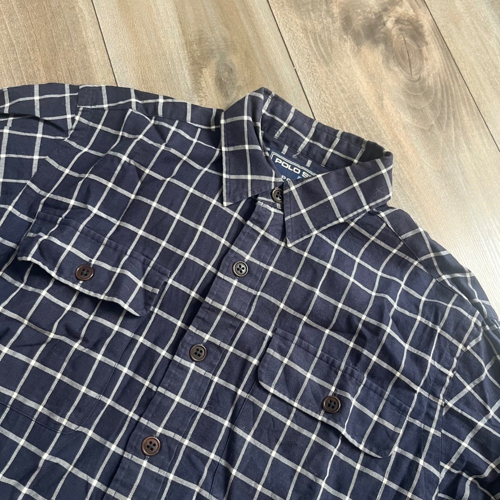 Polo Sport Sportsman Ralph Lauren Navy Cotton Wool Shirt Mens Medium Bin F-17 - Picture 2 of 6